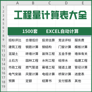 工程量计算表格软件大全钢结构土建安装路桥市政装修建筑预算造价-88资料库