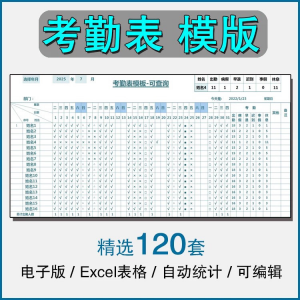 考勤表电子版模板excel公司员工工地工厂出勤记录带公式自动统计-88资料库